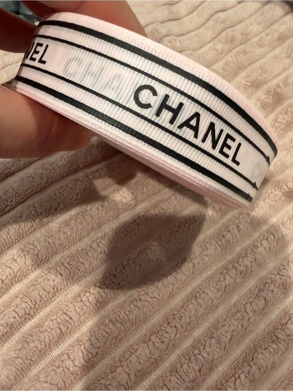 New CHANEL Pink and Black Logo Grosgrain Ribbon 40 yards